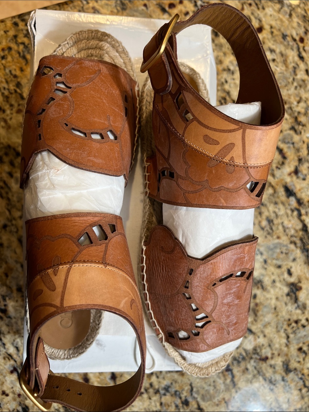 Chloe Tan Leather Cutout Espadrille Sandals